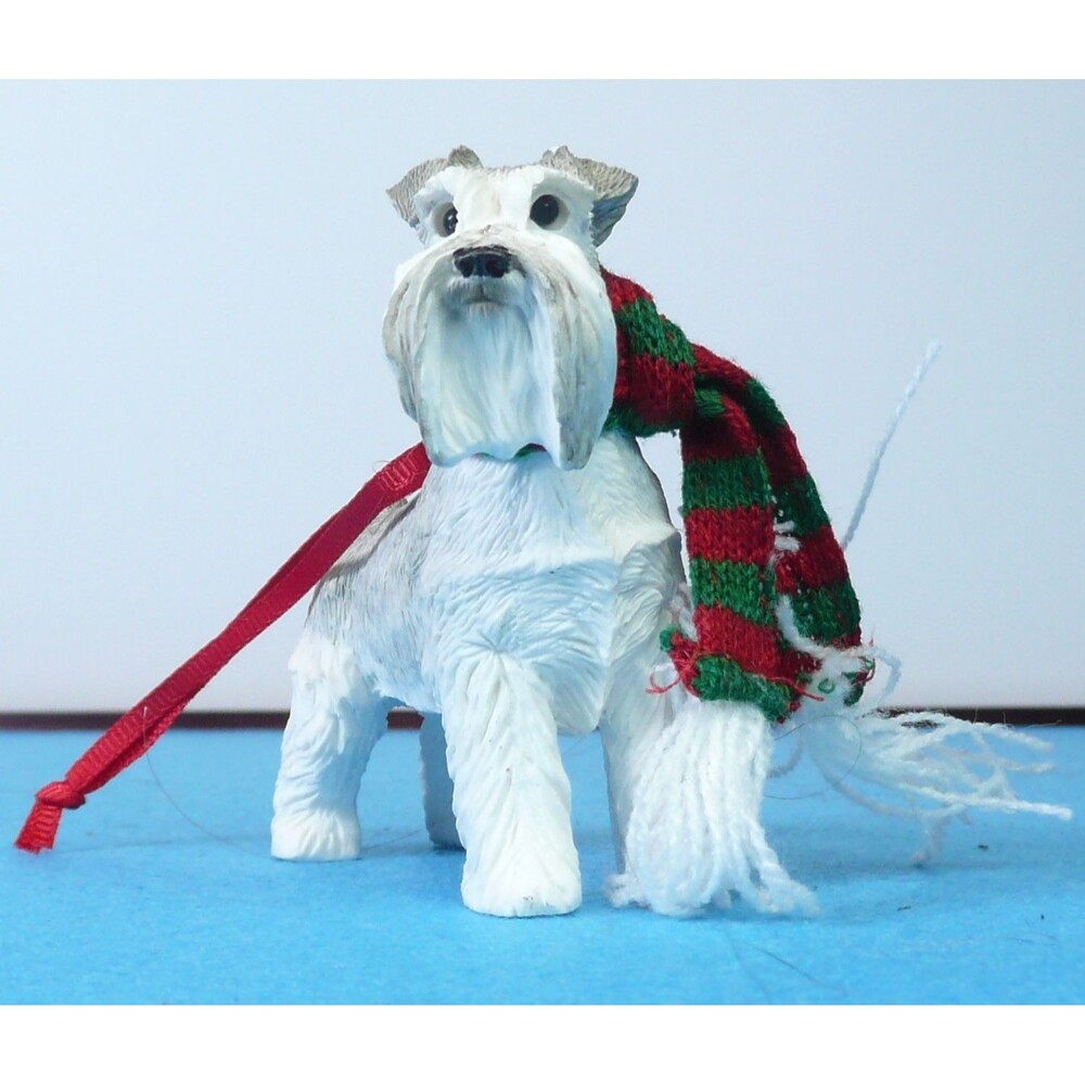 Sandicast Ornament Grey Schnauzer with Scarf Christmas Dog Puppy